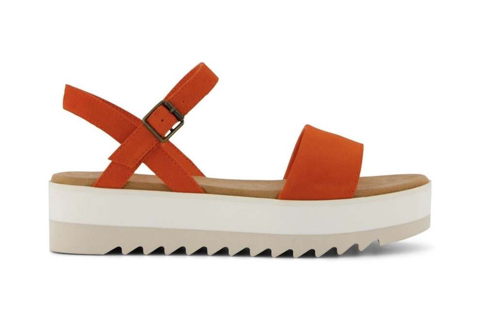 TOMS Sicily Orange Strappy Platform Sandals Adjustable Ankle Strap Buckle Casual